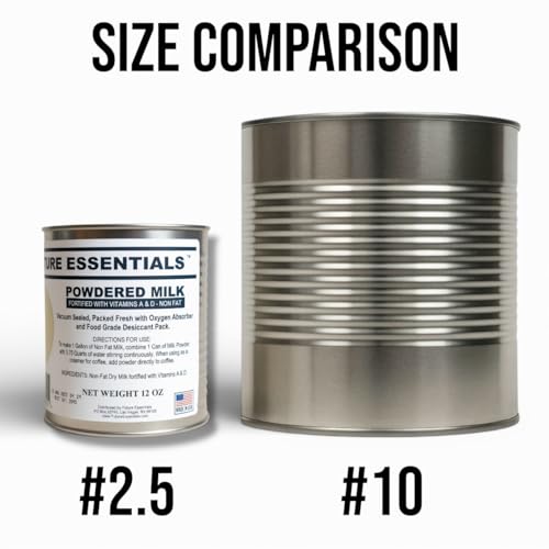Future Essentials Canned Instant Nonfat Dry Milk Powder – 20-Year Shelf Life Non Fat Dry Powdered Milk with Vitamins A & D – Ideal for Emergency