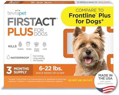 FirstAct Plus Flea Treatment for Dogs, Small Dogs 6-22 lbs, 3 Doses, Same Active Ingredients as Frontline Plus Flea and Tick Prevention for Dogs