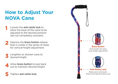 NOVA Heavy Duty Bariatric Walking Cane for Seniors, Men & Women – 500 lb Weight Capacity Offset Cane, Lightweight Adjustable Walking Stick with Soft Foam Grip, Wrist Strap & Non-Slip Tip