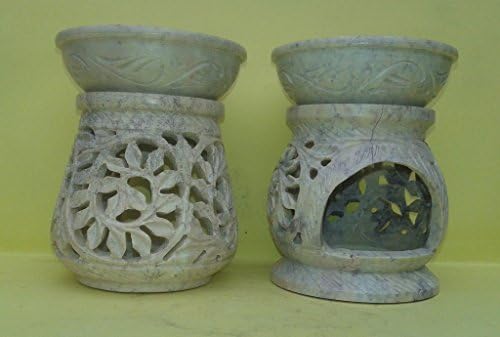 Soapstone Oil Diffuser Warmer Burner Aromatherapy Gift 4" Inch Hand Carved Oil Diffuser Burner Tea light Holder leaves Design Handcrafted