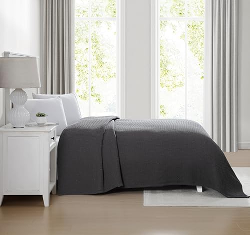 Grand Hotel Lightweight Full/Queen Blanket, 100% Cotton, Pearl Blue | All-natural yarn-dyed mercerized cotton is exceptionally durable, breathable and soft