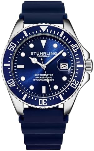 Stuhrling Original Men’s Dive Watch 42mm Stainless Steel, Japanese Quartz Mens Sport Watch, Rubber Strap, Water Resistant to 330 FT, Versatile and Comfort Fit