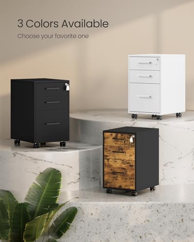 SONGMICS File Cabinet, Pre-Assembled Except Wheels and Handles, Office Filing Cabinet with Lock, for A4, Legal, Letter Sized Documents