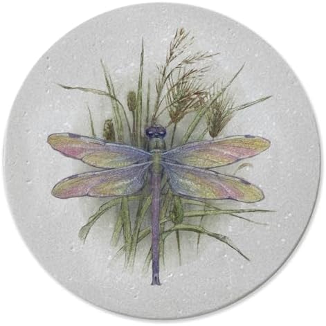 Thirstystone Dragonfly 4 Pack Round Natural Sandstone Coasters | Protective Cork Backing, Manufactured in the USA