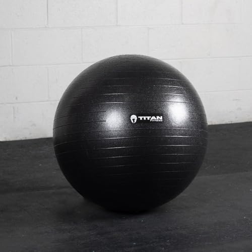 Titan Fitness 65cm Black Exercise Stability Ball, 25.6" Diameter Inflatable Yoga Ball for Home Gym Workouts, Resistance Exercises