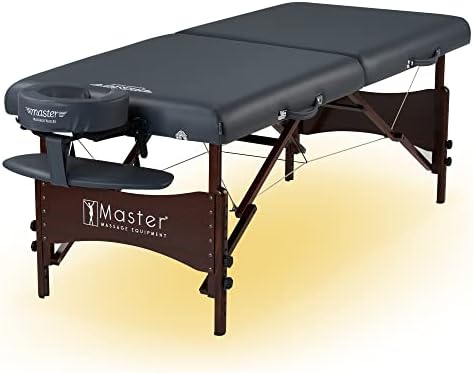 Master Massage Newport Portable Massage Table Package with Denser 2.5" Cushion, Walnut Stained Hardwood, Steel Support Cables, Pillows & Accessories, Royal Blue, 30"