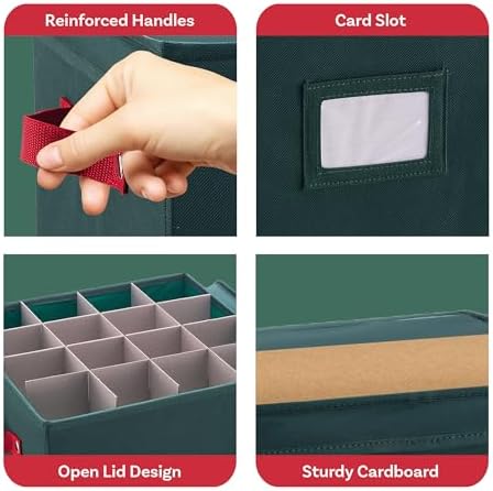 Storage Ornament Box - Holiday Organizer Cube with 64 Individual Compartments and Adjustable Dividers - For Christmas Decorations by Elf Stor