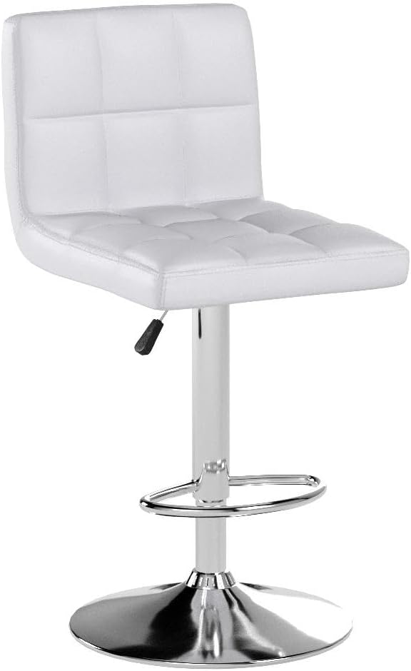 Homall Bar Stools Modern PU Leather Adjustable Swivel Barstools, Armless Hydraulic Kitchen Counter Bar Stool Extra Height Square Island Barstool with Back Set of 2 (Leather, White)