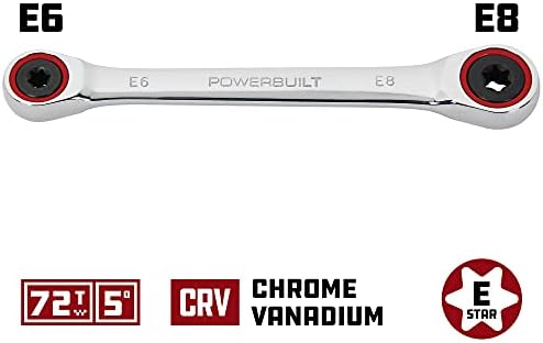 Powerbuilt E10/E12 Ratcheting Double Box-End E-Torx E-Star Wrench, 72-Tooth Ratcheting Wrench with 5-Degree Swing for Tight Spaces - 641760