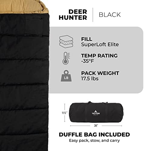 TETON Sports Deer Hunter Sleeping Bag, Warm and Comfortable Camping Sleeping Bag, Teton Tough Canvas Shell for Camping, Hunting, and Cold Weather