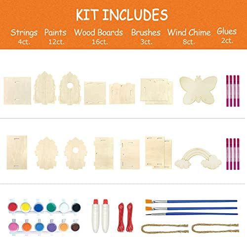 4 Pack DIY Bird House Wind Chime Kit for Crafts for Kids Ages 4-8