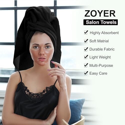 ZOYER Cotton Salon Towels - Gym Towel - Hand Towel - (24 Pack, Black) Not Bleach Proof -15 inches x 25 inches - Ring Spun-Cotton
