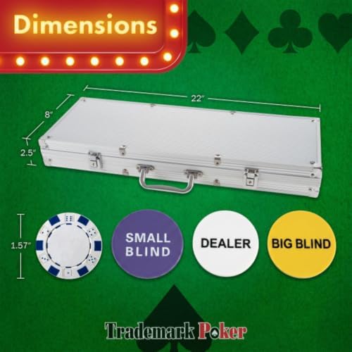 Poker Chip Set - 11.5g Poker Set with Cards, Buttons, Carrying Case, and 500 Poker Chips for Texas Hold'em and Blackjack Games by Trademark Poker