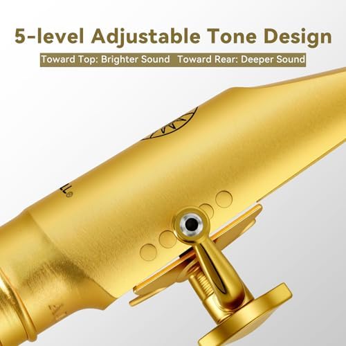 ROWELL Alto Saxophone Metal Mouthpiece Jazz Sax Mouthpiece- 5-Level Adjustable Ligature & Protective Cap Rich Full Tone -Ideal for Jazz, Bebop