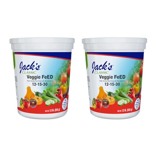 Jack's Classic 12-15-30 Veggie Feed Water-Soluble Fertilizer, 1.5lb | Powdered, Targeted Micronutrient Package, for Vigorous Plant Growth and Abundant Fruit Set, Liquid Root & Foliar Feeding