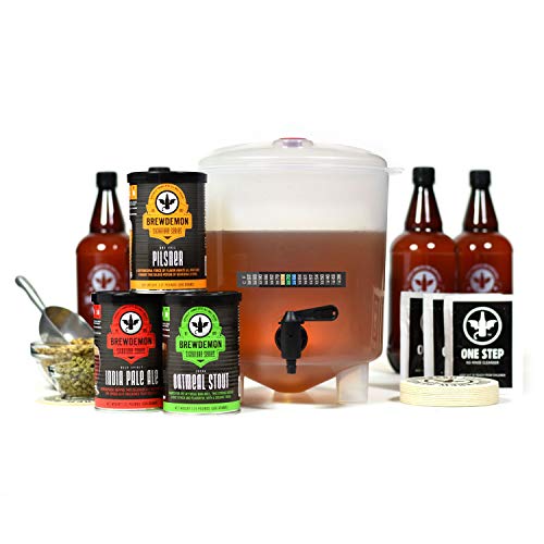 Premium Beer Kit Bonus with Bottles - Conical Fermenter Eliminates Sediment and Makes Great Tasting Home Made Beer - 1 Gal. Pilsner, Stout