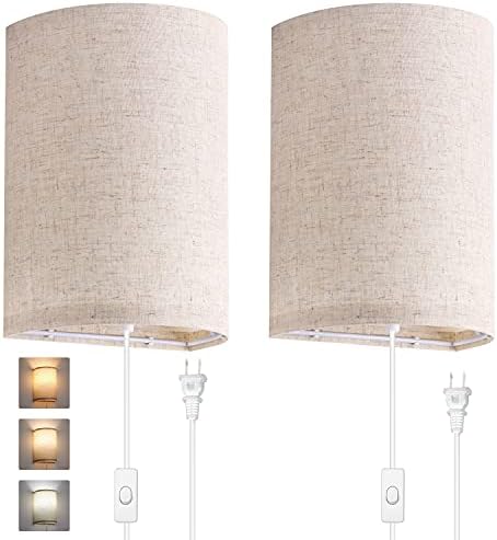 AVV Wall Sconces Set of Two, Wall Lamp Plug in with On/Off Switch, 2700K 4000K 5000K Selectable, Wall Lights for Bedroom, Living Room