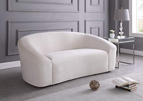 Meridian Furniture 610Black-L Riley Collection Modern | Contemporary Velvet Upholstered Loveseat with Rounded Contemporary Design, Black