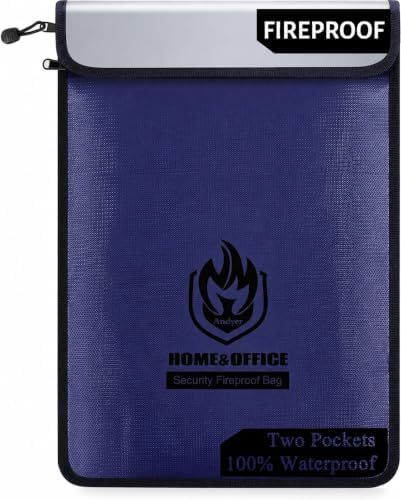 Andyer 2 Pockets Fireproof Document Bag (15"x11"), Protect Values from Fire