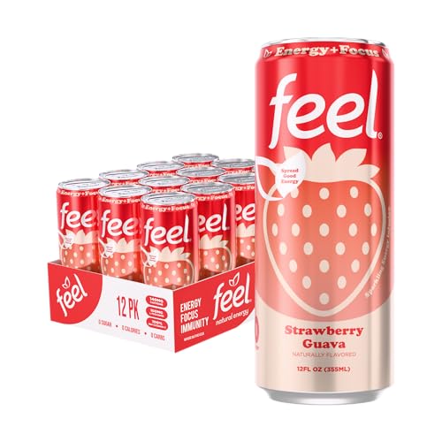 FEEL Variety Pack – Zero Sugar Sparkling Energy Drink – 3 Flavor Assortment, 140mg Plant-Based Caffeine from Green Coffee Beans + L-Theanine – Vitamin C, Vegan, Non-GMO – 12 Pack (12 Fl Oz Cans)