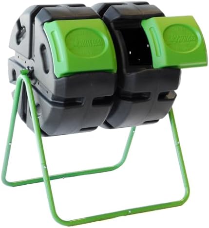 FCMP Outdoor HOTFROG 37-Gallon Dual-Chamber Tumbling Composter, Black/Green (HF-DBC4000) - UV-Inhibited, BPA-Free, Compost Bin for Garden