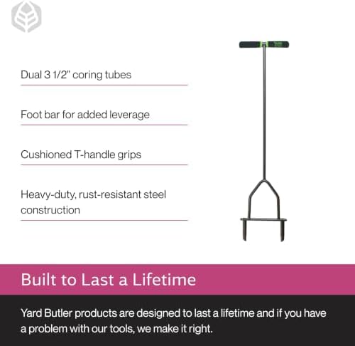 Yard Butler Manual Lawn Coring Aerator, ID-6C - Lawn Care Tool for Aerating - Long-Handled - Power-Coated Steel Construction - Comfortable Cushioned Handles Garden Tool - Easy to Use | Long-Handled Aerator, Powder-Coated Steel Construction, Cushioned Han…
