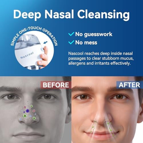 Nascool Electric Nasal Irrigation System with 50 Salt Packets Sinus Rinse | Auto Self-Cleaning, Pressure Relief & Waste Water Collection