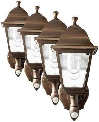 Maxsa 44219 Premium Wireless Battery-Powered Motion-Activated Decorative Outdoor Wall Sconce Lighting Fixture, Cool White LED, Metal Housing, Black