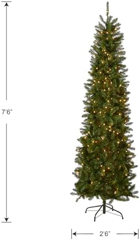 National Tree Company 7.5 ft Pre-Lit Kingswood Fir Slim Artificial Christmas Tree, 350 Warm White LED Lights, 1, 075 Tips, Includes Stand