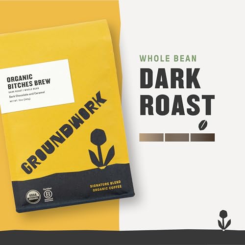 GROUNDWORK B*tches Brew Whole Bean Coffee Dark Roast Blend - USDA Organic Signature Blend Coffee Beans - 12oz Bag (Pack of 1)