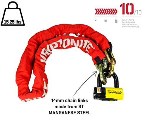 Kryptonite New York FAHGETTABOUDIT 1415 14mm 15 LBS Red Chain & New York Lock 15mm Disc Lock