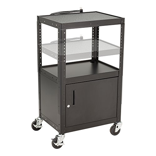 Norwood Commercial Furnitur Adjustable Metal AV Cart with Locking Cabinet & Power