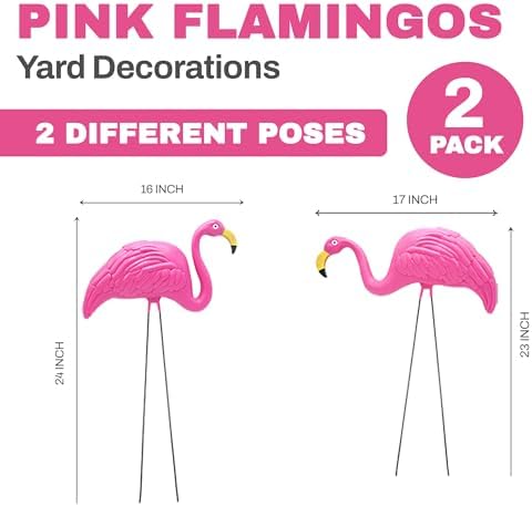 4E's Novelty 2 Pink Flamingos Yard Decorations - Extra Large 24" Flamingos Yard Ornaments - Pink Flamingos for Yard Sculptures & Statues - Lawn