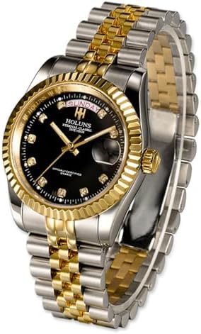 41MM Men's Gold Plated Stainless Steel Waterproof Quartz Watch Luxury Wristwatch with Date Week Display