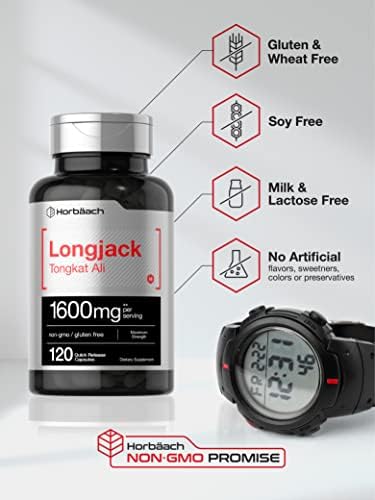 Horbäach Longjack Tongkat Ali for Men and Women | 120 Capsules | Extract Supplement | Maximum Strength Pills | Eurycoma Longifolia | Non-GMO and