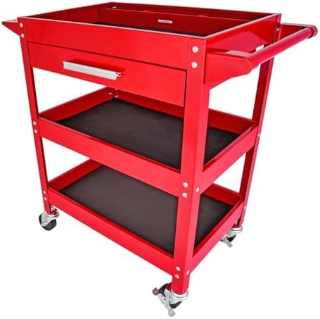 3-Shelf Shop Cart [200 lb. Capacity, Red] | 3-Shelf Shop Cart for let you easily move tools around your shop; steel and rubber construction