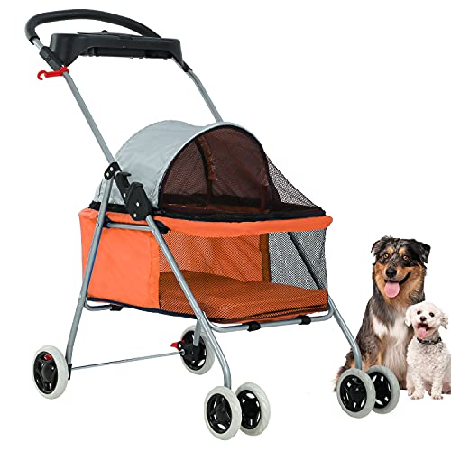 Pet Stroller 4 Wheels Posh Folding Waterproof Portable Travel Cat Dog Stroller with Cup Holder,Blue