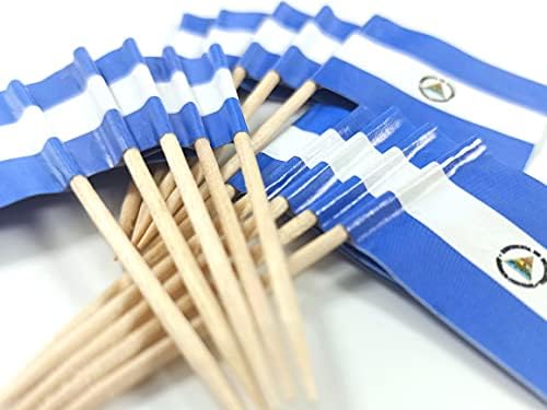 JBCD Nicaragua Toothpick Flag Nicaraguan Mini Small Cupcake Topper Flags, 100 pcs