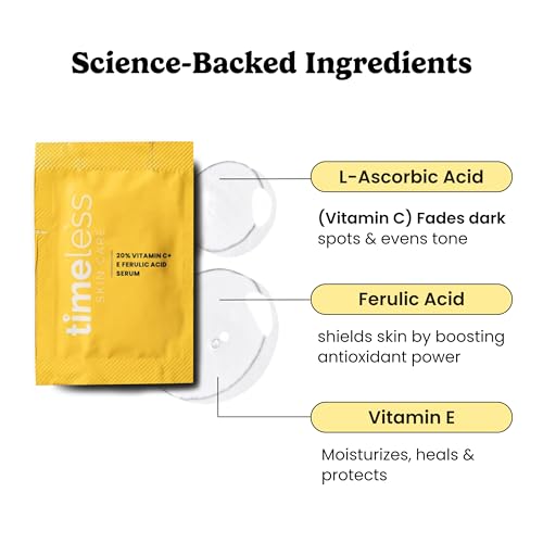 Timeless Skin Care Vitamin C Serum with Vitamin E & Ferulic Acid - Brightening Serum - for Oily & Dry Skin - Fragrance-Free - 1 oz | Vitamin C Serum for Even Skin Tone and Collagen Support, Antioxidant-Rich Advanced Skincare Formula, Lightweight