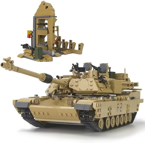 M1A2 Abrams Tank Building Set 1:28 Scale Military Model Kit 2-in-1 Vehicle | Armored Vehicle with Ruin Buildings Soldier Figures Army Blocks Toy Set