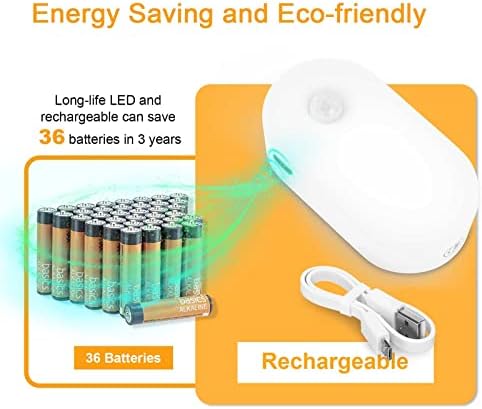 Lyridz Rechargeable Battery Night Light with Motion Sensor, Portable Mini Warm White LED Stick-on Closet Light, Adjustable Brightness for Bathroom
