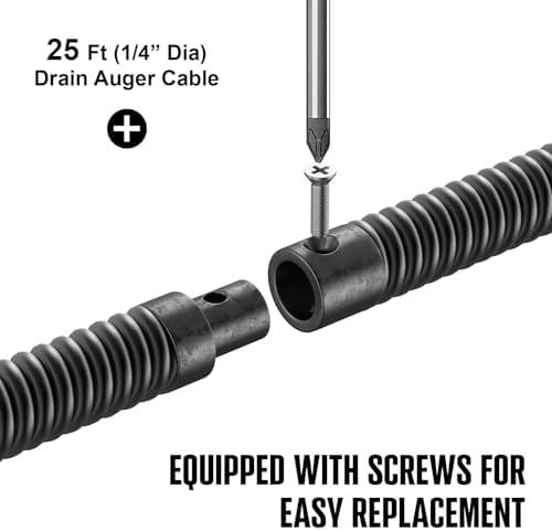 POPULO 25FT Replaceable Cable, Compatible with POPULO Electric Drain Auger(CADL-2004, PEDC-23), Supports Manual Operation.