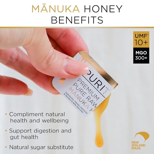 PURITI Genuine Raw Manuka Honey Snaps On The Go - UMF 10+ (MGO300+) 21 x 0.18oz Individual Snap Packets, Single Serve Honey Sticks for Tea