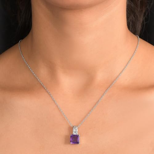 Amethyst 5.00 ctw Pendant Necklace in Stainless Steel 20 Inches