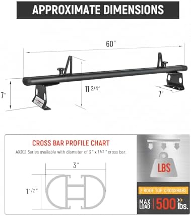 Model ADX32-C Aluminum 2 Bar (60") Universal Drilling Truck Camper Roof Rack with Ladder Stopper Sandy Black