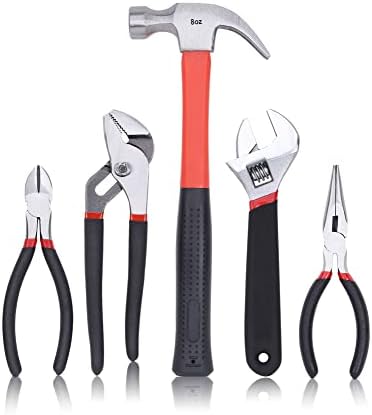 FASTPRO 215-Piece Home Repairing Tool Set with 12-Inch Wide Mouth Open Storage Bag, Household Hand Tool Kit,Red