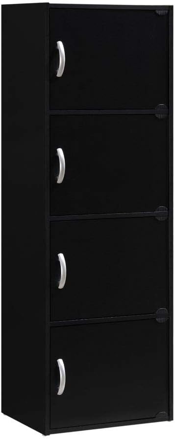 HODEDAH IMPORT 4-Shelf Bookcase Cabinet, Black