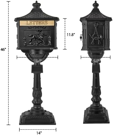 Mail Box Heavy Duty Mailbox Postal Box Security Cast Aluminum Vertical Pedestal
