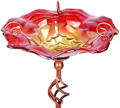 VCUTEKA Glass Bird Bath Outdoor Birdfeeder with Metal Stake Garden Decor
