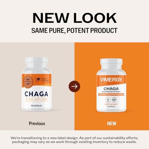 Vimergy Chaga Capsules – Superfood Cellular Support* – Cardiovascular Health Benefits* – Kosher, Vegan, Gluten-Free – 90 Capsules | Superfood Adaptogen*, Immunity for cell tissues*, Polyphenols for Antioxidant protection*, Vegan and Kosher